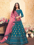 Myra Sky Blue Satin Embroidered Lehenga | Grocsy