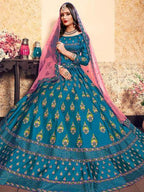 Myra Sky Blue Satin Embroidered Lehenga | Grocsy