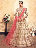Myra Tortila Brown Satin Embroidered Lehenga | Grocsy