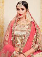 Myra Tortila Brown Satin Embroidered Lehenga | Grocsy