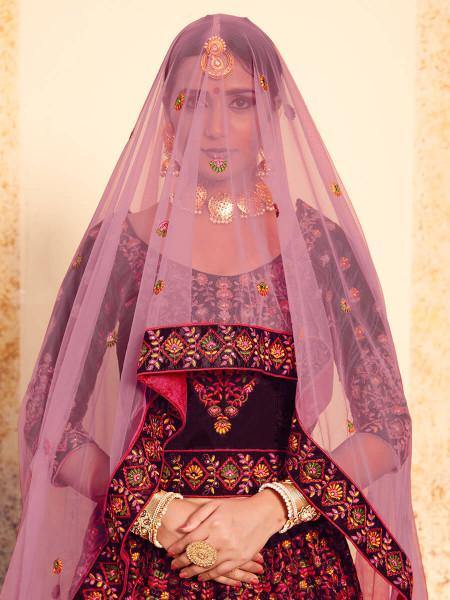 Myra Brown Satin Embroidered Lehenga | Grocsy