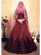 Myra Brown Satin Embroidered Lehenga | Grocsy