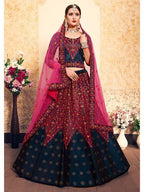 Myra Navy Blue Satin Embroidered Lehenga | Grocsy