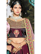 Myra Wine Taffeta Embroidered Lehenga | Grocsy