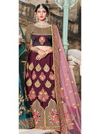 Myra Wine Taffeta Embroidered Lehenga | Grocsy