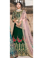 Myra Green Taffeta Embroidered Lehenga | Grocsy