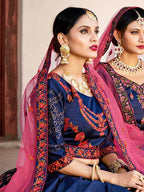Myra Navy Blue Satin Embroidered Lehenga | Grocsy