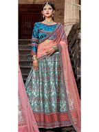Myra Skyblue Satin Embroidered Lehenga | Grocsy