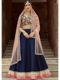 Myra Navy Blue Art Silk Lahanga | Grocsy