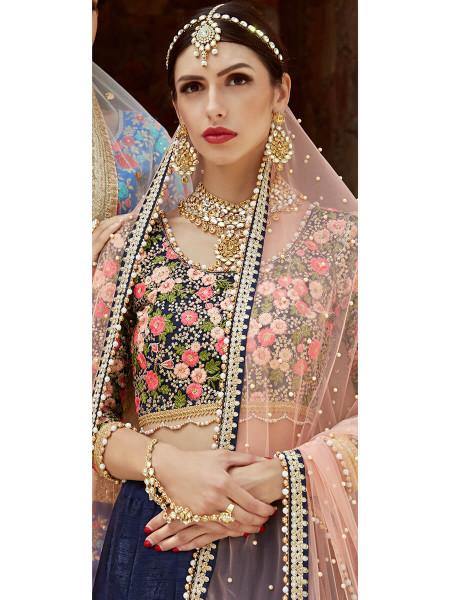 Myra Navy Blue Art Silk Lahanga | Grocsy