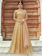 Myra Beige Soft net Lahanga | Grocsy