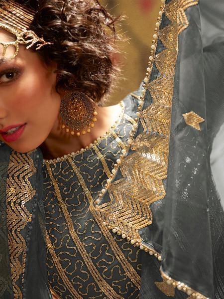 Myra Grey Soft Net Gharara Suit | Grocsy