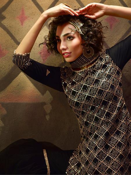 Myra Black Soft Net Gharara Suit | Grocsy