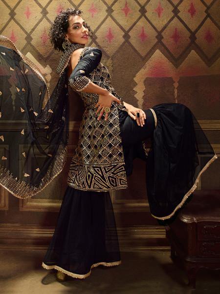 Myra Black Soft Net Gharara Suit | Grocsy