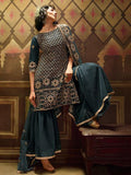 Myra Rama Green Soft Net Gharara Suit | Grocsy