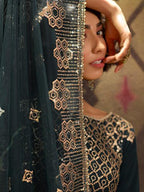 Myra Rama Green Soft Net Gharara Suit | Grocsy
