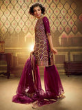 Myra Wine Soft Net Gharara Suit | Grocsy