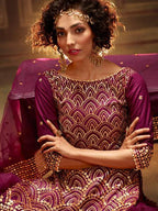 Myra Wine Soft Net Gharara Suit | Grocsy
