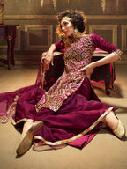 Myra Wine Soft Net Gharara Suit | Grocsy
