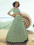 Myra Green Embroidered Net Lehenga | Grocsy
