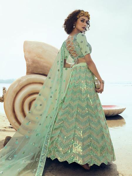 Myra Green Embroidered Net Lehenga | Grocsy