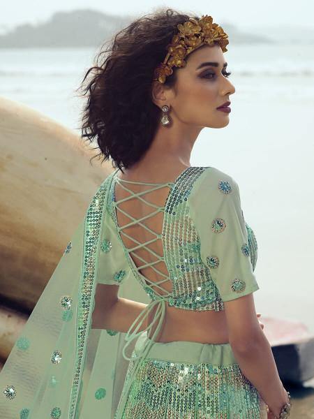 Myra Green Embroidered Net Lehenga | Grocsy