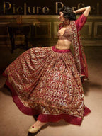 Myra Maroon Embroidered Net Lehenga | Grocsy