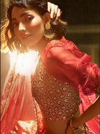 Myra Maroon Embroidered Net Lehenga | Grocsy