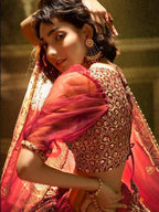 Myra Maroon Embroidered Net Lehenga | Grocsy
