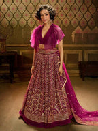 Myra Wine Embroidered Net Lehenga | Grocsy
