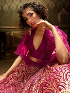 Myra Wine Embroidered Net Lehenga | Grocsy