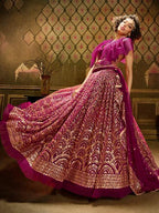 Myra Wine Embroidered Net Lehenga | Grocsy