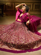 Myra Wine Embroidered Net Lehenga | Grocsy