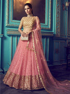Myra Pink Heavy Embroidered Net Lehenga | Grocsy