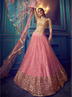 Myra Pink Heavy Embroidered Net Lehenga | Grocsy
