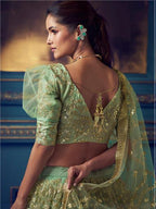 Myra Green Heavy Embroidered Net Lehenga | Grocsy