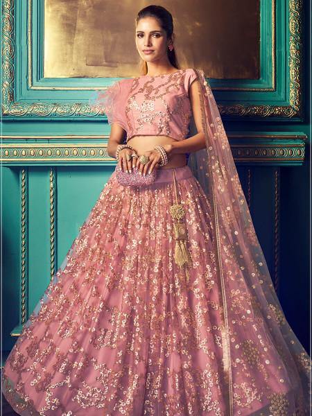 Myra Purpul Heavy Embroidered Net Lehenga | Grocsy