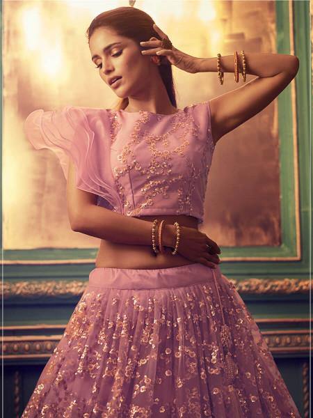 Myra Purpul Heavy Embroidered Net Lehenga | Grocsy