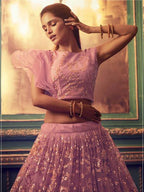 Myra Purpul Heavy Embroidered Net Lehenga | Grocsy