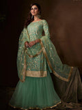 Myra Green Soft Net Gharara Suit | Grocsy