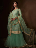 Myra Green Soft Net Gharara Suit | Grocsy