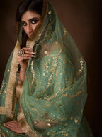Myra Green Soft Net Gharara Suit | Grocsy