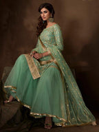 Myra Green Soft Net Gharara Suit | Grocsy
