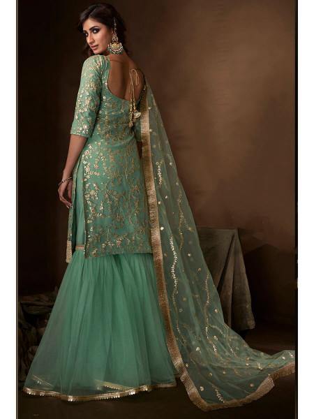 Myra Green Soft Net Gharara Suit | Grocsy