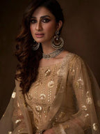 Myra Beige Soft Net Gharara Suit | Grocsy