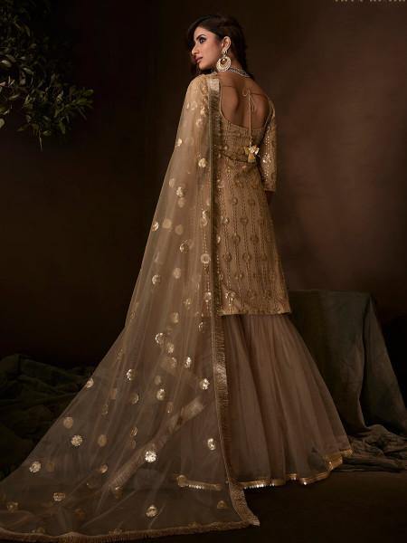 Myra Beige Soft Net Gharara Suit | Grocsy