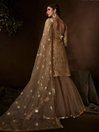 Myra Beige Soft Net Gharara Suit | Grocsy
