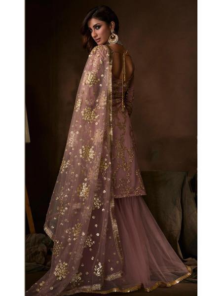 Myra Purple Soft Net Gharara Suit | Grocsy
