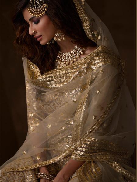 Myra Dusky Beige Soft Net Gharara Suit | Grocsy