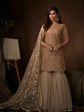 Myra Beige Soft Net Gharara Suit | Grocsy